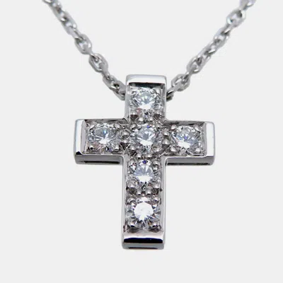 Pre-owned Van Cleef & Arpels 18k White Gold And Diamond Cross Pendant Necklace