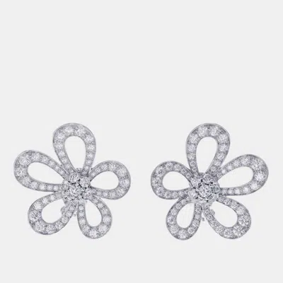 Pre-owned Van Cleef & Arpels 18k White Gold And Diamond Flowerlace Stud Earrings