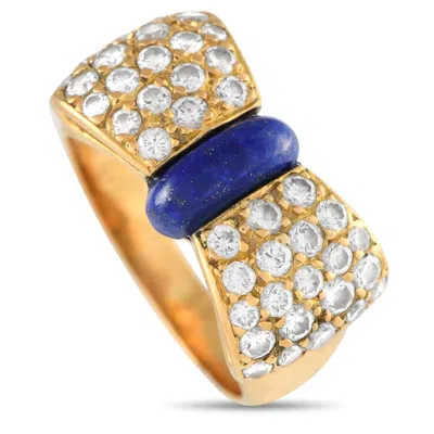 Van Cleef & Arpels 18k Yellow Gold 0.85ct Diamond And Lapis Lazuli Bow Ring Vc01-012224