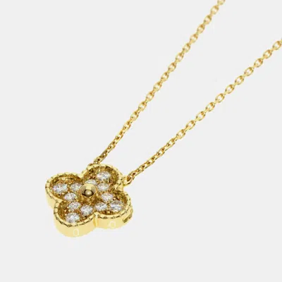 Pre-owned Van Cleef & Arpels 18k Yellow Gold And Diamond Vintage Alhambra Pendant Necklace