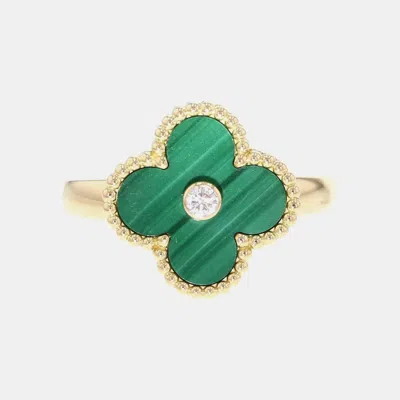 Pre-owned Van Cleef & Arpels 18k Yellow Gold And Diamond Vintage Alhambra Ring Eu 55
