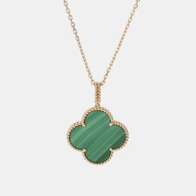 Pre-owned Van Cleef & Arpels 18k Yellow Gold And Malachite Magic Alhambra Long Pendant Necklace