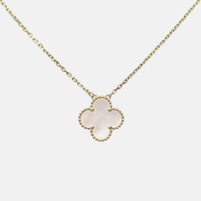 Pre-owned Van Cleef & Arpels 18k Yellow Gold And Mother Of Pearl Vintage Alhambra Pendant Necklace