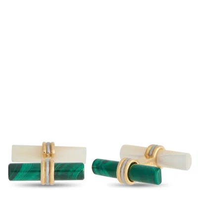 Van Cleef & Arpels 18k Yellow Gold Malachite And Mother Of Pearl Cufflinks Vc10-031124 In Green