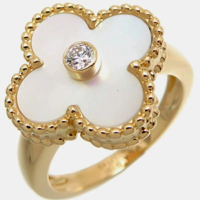 Pre-owned Van Cleef & Arpels 18k Yellow Gold Mother Of Pearl Vintage Alhambra Ring Us 10