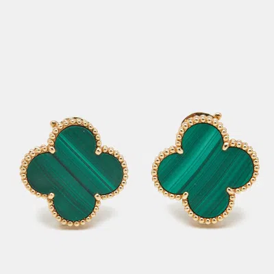 Pre-owned Van Cleef & Arpels Magic Alhambra Malachite 18k Yellow Gold Earrings