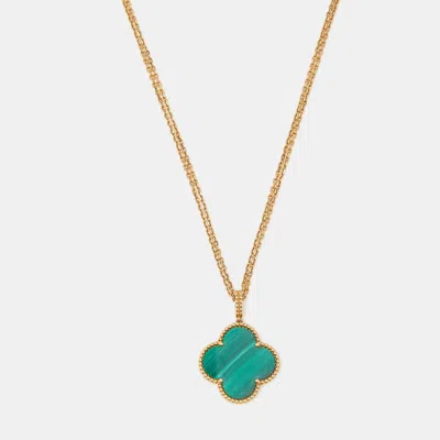 Pre-owned Van Cleef & Arpels Magic Alhambra Malachite 18k Yellow Gold Long Necklace