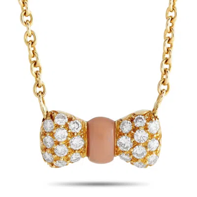 Van Cleef & Arpels  Van Cleef   Arpels 18k Yellow Gold 0.39ct Diamond And Coral Bow Necklace Vc28 030824 In Multi-color