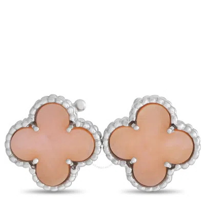 Van Cleef & Arpels  Van Cleef   Arpels Alhambra 18k White Gold Diamond And Pink Opal Earrings Vc02 030824 In Metallic