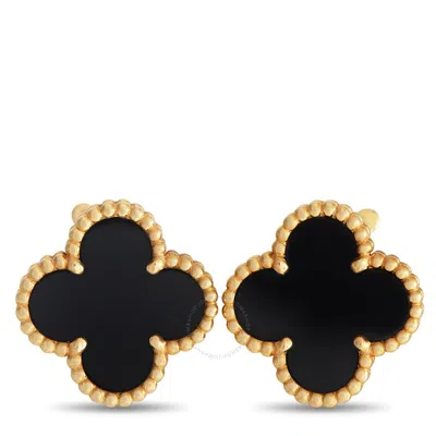 Van Cleef & Arpels  Van Cleef   Arpels Vintage Alhambra 18k Yellow Gold Black Onyx Clip On Earrings Vc05 03072 In Multi-color