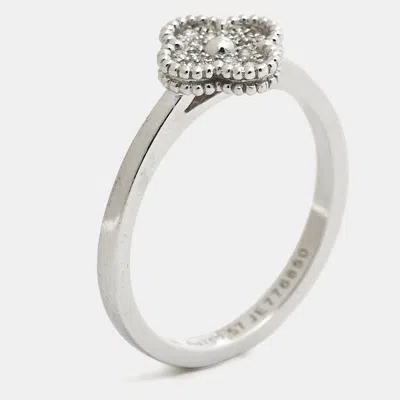 Pre-owned Van Cleef & Arpels Sweet Alhambra Diamond 18k White Gold Ring Size 57