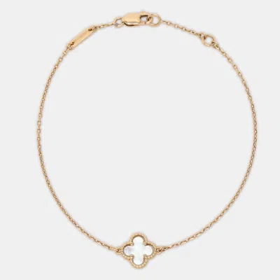 Pre-owned Van Cleef & Arpels Sweet Alhambra Mother Of Pearl 18k Yellow Gold Bracelet