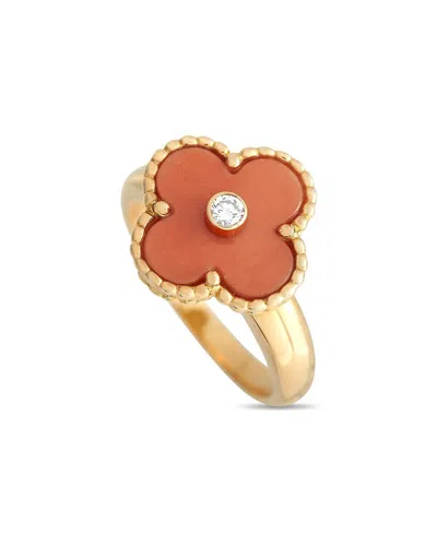 Van Cleef & Arpels 18k Diamond & Coral Alhambra Ring (authentic ) In Gold