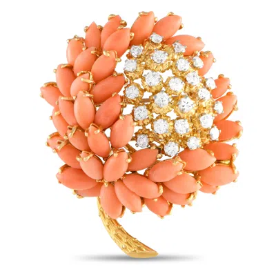 Van Cleef & Arpels Vintage 18k Yellow Gold 1.20 Ct Diamond And Coral Flower Brooch Vc40-051724
