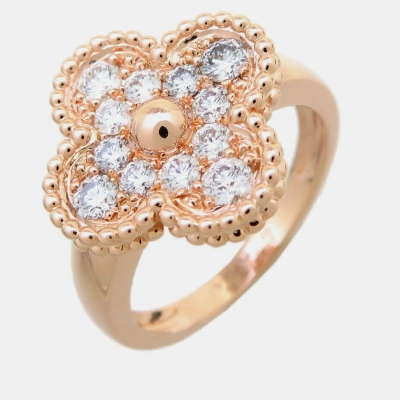 Pre-owned Van Cleef & Arpels Vintage Alhambra 18k Rose Gold With Diamonds 0.32ct Ring Eu 51