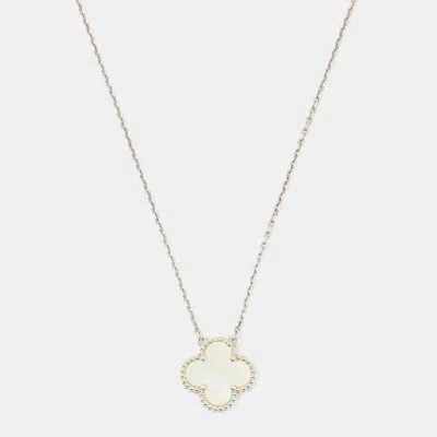 Pre-owned Van Cleef & Arpels Vintage Alhambra Mother Of Pearl 18k White Gold Necklace