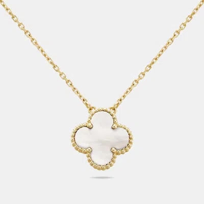 Pre-owned Van Cleef & Arpels Vintage Alhambra Mother Of Pearl 18k Yellow Gold Necklace