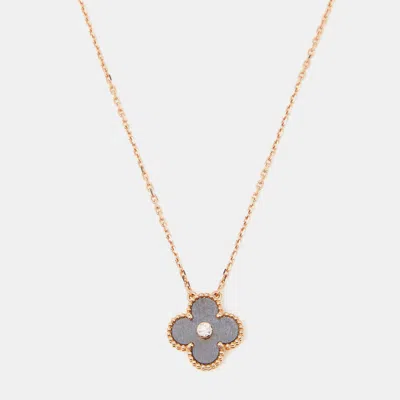 Pre-owned Van Cleef & Arpels Vintage Alhambra Obsidian Diamond 18k Rose Gold 2023 Holiday Necklace