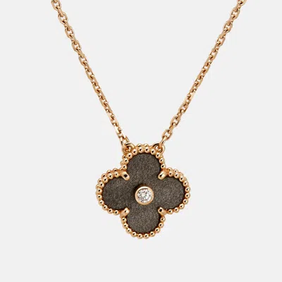Pre-owned Van Cleef & Arpels Vintage Alhambra Obsidian Diamond 18k Rose Gold 2023 Holiday Pendant Necklace