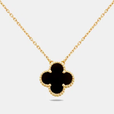 Pre-owned Van Cleef & Arpels Vintage Alhambra Onyx 18k Yellow Gold Necklace