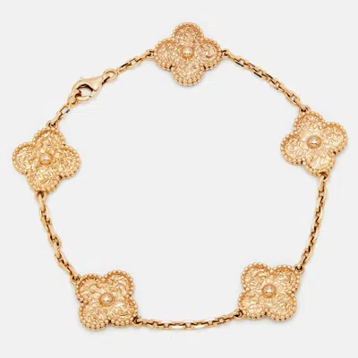 Van Cleef & Arpels Vintage Alhambra Textured 18k Rose 5 Motif Bracelet In Gold