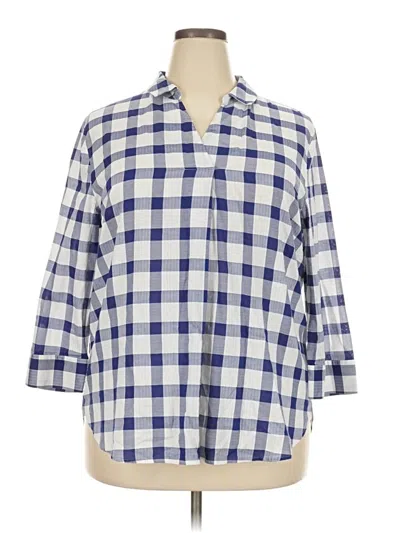 Pre-owned Van Heusen 3/4 Sleeve Button Down Shirt In Blue
