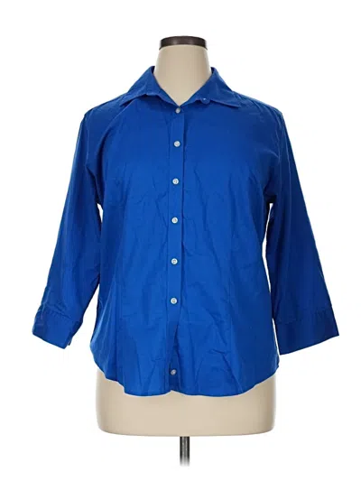Pre-owned Van Heusen 3/4 Sleeve Button Down Shirt In Blue