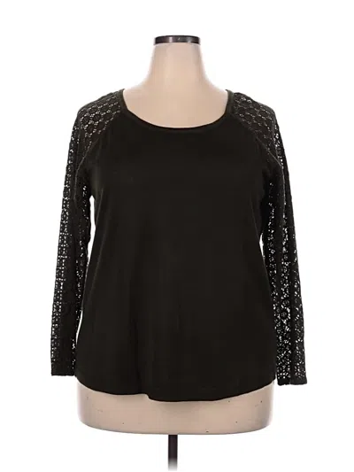 Pre-owned Van Heusen 3/4 Sleeve Top Black Scoop Neck Tops