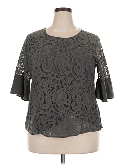 Pre-owned Van Heusen 3/4 Sleeve Top Gray Keyhole Neckline Tops