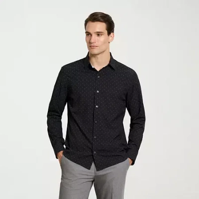 Van Heusen All Way Stretch Performance Mens Long Sleeve Slim Fit Button-down Shirt In Black