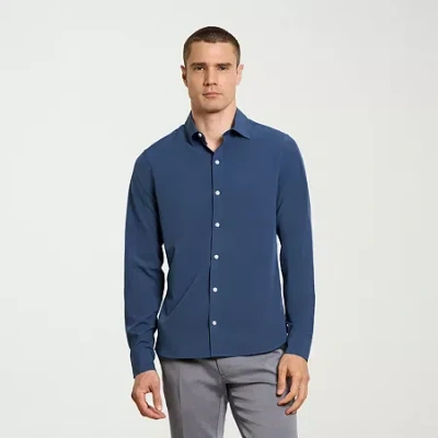 Van Heusen All Way Stretch Performance Mens Long Sleeve Slim Fit Button-down Shirt In Blue