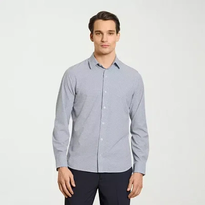 Van Heusen Allway Stretch Performance Mens Long Sleeve Regular Fit Button-down Shirt In Blue