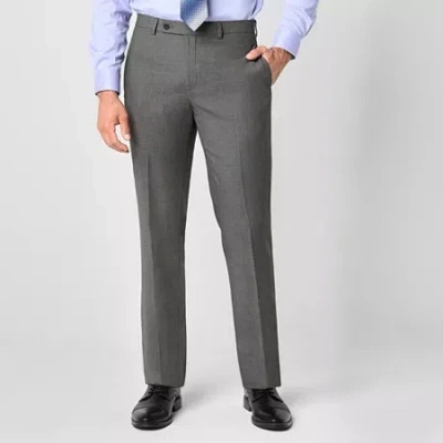 Van Heusen Birdseye Mens Stretch Fabric Modern Fit Flat Front Suit Pant In Gray