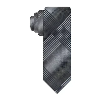 Van Heusen Black Shaded Plaid Tie In Gray