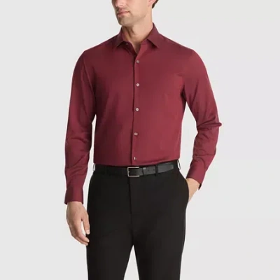 Van Heusen Comfort Performance Mens Slim Fit Stretch Fabric Wrinkle Free Long Sleeve Dress Shirt In Burgundy