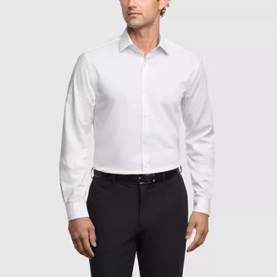 Van Heusen Comfort Performance Mens Slim Fit Stretch Fabric Wrinkle Free Long Sleeve Dress Shirt In White