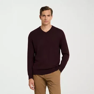Van Heusen Essential Mens V Neck Long Sleeve Pullover Sweater In Burgundy