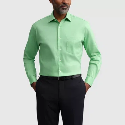 Van Heusen Everyday Defense Stain Shield Fitted Mens Modern Fit Stretch Fabric Wrinkle Free Dress Shirt In Green