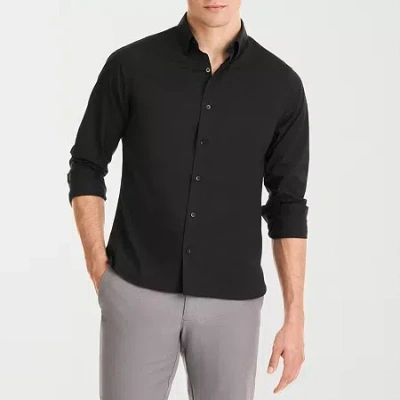 Van Heusen Everyday Defense Stain Shield Mens Long Sleeve Slim Fit Stretch Fabric Button-down Shirt In Black