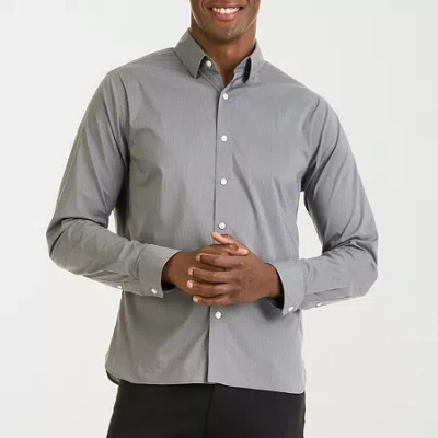 Van Heusen Everyday Defense Stain Shield Mens Long Sleeve Slim Fit Stretch Fabric Button-down Shirt In Gray