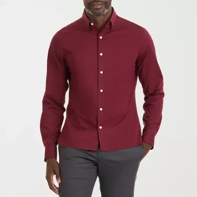 Van Heusen Everyday Defense Stain Shield Mens Long Sleeve Slim Fit Stretch Fabric Button-down Shirt In Red