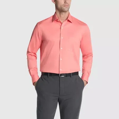 Van Heusen Everyday Defense Stain Shield Mens Regular Fit Stretch Fabric Wrinkle Free Dress Shirt In Pink