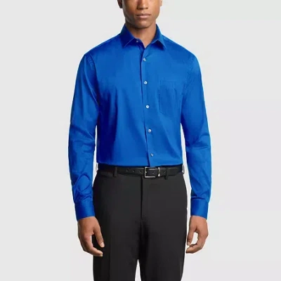 Van Heusen Everyday Defense Stain Shield Mens Regular Fit Stretch Fabric Wrinkle Free Long Sleeve Dress Shirt In Blue