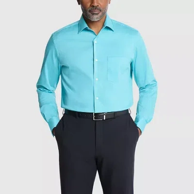 Van Heusen Everyday Defense Stain Shield Mens Regular Fit Stretch Fabric Wrinkle Free Long Sleeve Dress Shirt In Blue