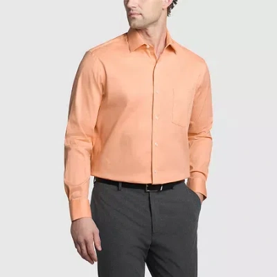 Van Heusen Everyday Defense Stain Shield Mens Regular Fit Stretch Fabric Wrinkle Free Long Sleeve Dress Shirt In Orange
