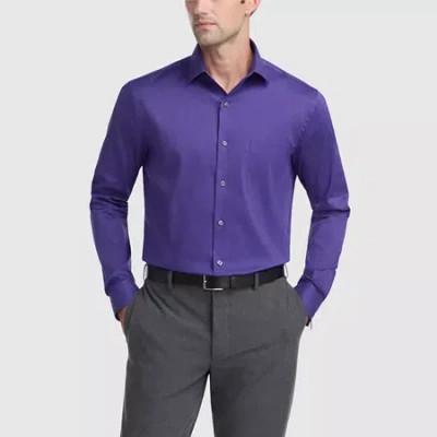 Van Heusen Everyday Defense Stain Shield Mens Regular Fit Stretch Fabric Wrinkle Free Long Sleeve Dress Shirt In Purple