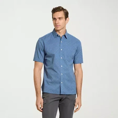 Van Heusen Everyday Defense Stain Shield Mens Short Sleeve Slim Fit Button-down Shirt In Blue