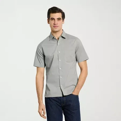 Van Heusen Everyday Defense Stain Shield Mens Short Sleeve Slim Fit Button-down Shirt In Blue