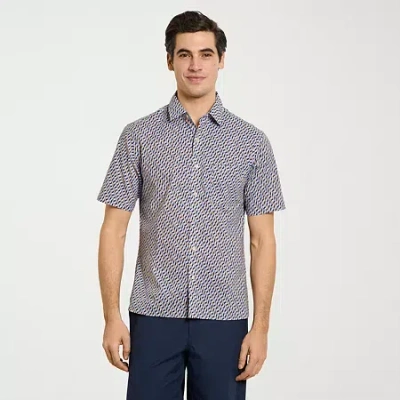 Van Heusen Everyday Defense Stain Shield Mens Short Sleeve Slim Fit Button-down Shirt In Gray