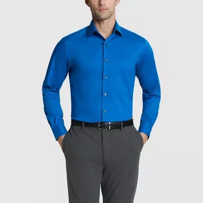 Van Heusen Fitted Everyday Defense Stain Shield Mens Modern Fit Stretch Fabric Wrinkle Free Long Sleeve Dress S In Blue